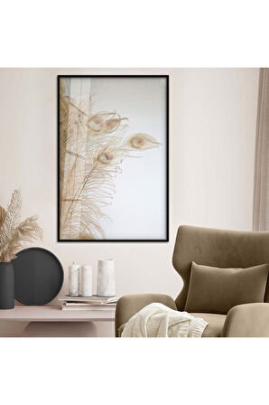Gümüş Metal Çerçeveli Kurutulmuş Tüy Desen Kırılmaz Cam Tablo