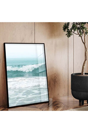 Gold Metal Çerçeveli Deniz Tema Kırılmaz Cam Tablo