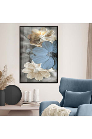 Gümüş Metal Çerçeveli Çiçek Desen Kırılmaz Cam Tablo