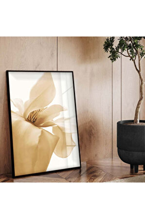 Gold Metal Çerçeveli Çiçek Desen Kırılmaz Cam Tablo