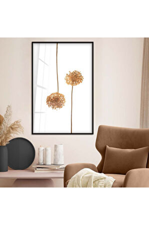 Gümüş Metal Çerçeveli Modern Çizim Çiçek Desen Kırılmaz Cam Tablo