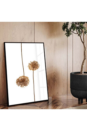 Gümüş Metal Çerçeveli Modern Çizim Çiçek Desen Kırılmaz Cam Tablo