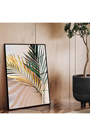 Gümüş Metal Çerçeveli Yaprak Desen Kırılmaz Cam Tablo