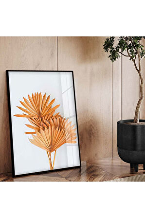 Gold Metal Çerçeveli Modern Çizim Renkli Yaprak Kırılmaz Cam Tablo