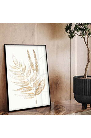 Gold Metal Çerçeveli Yaprak Desen Kırılmaz Cam Tablo