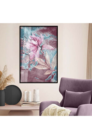 Gümüş Metal Çerçeveli Çiçek Desen Modern Çizim Kırılmaz Cam Tablo