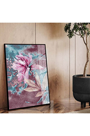 Gümüş Metal Çerçeveli Çiçek Desen Modern Çizim Kırılmaz Cam Tablo