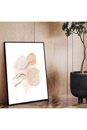 Siyah Metal Çerçeveli Kolaj Çizim Soyut Tema Kırılmaz Cam Tablo