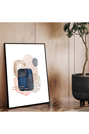 Siyah Metal Çerçeveli Kolaj Çizim Soyut Tema Kırılmaz Cam Tablo