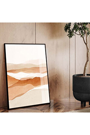 Gold Metal Çerçeveli Kolaj Çizim Soyut Tema Kırılmaz Cam Tablo