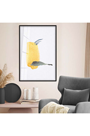 Gümüş Metal Çerçeveli Kolaj Çizim Soyut Tema Kırılmaz Cam Tablo