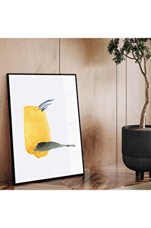 Gümüş Metal Çerçeveli Kolaj Çizim Soyut Tema Kırılmaz Cam Tablo