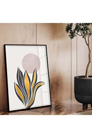 Gold Metal Çerçeveli Kolaj Çizim Modern Tema Kırılmaz Cam Tablo