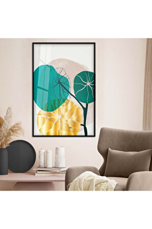 Gümüş Metal Çerçeveli Kolaj Çizim Modern Tema Kırılmaz Cam Tablo