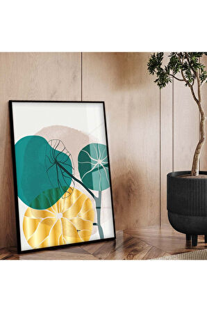 Gümüş Metal Çerçeveli Kolaj Çizim Modern Tema Kırılmaz Cam Tablo