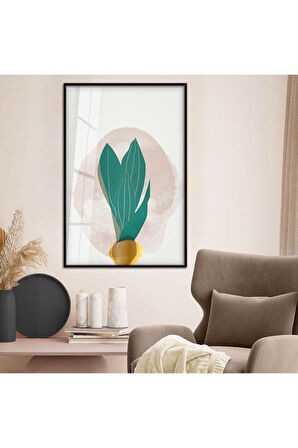 Gümüş Metal Çerçeveli Kolaj Çizim Modern Tema Kırılmaz Cam Tablo