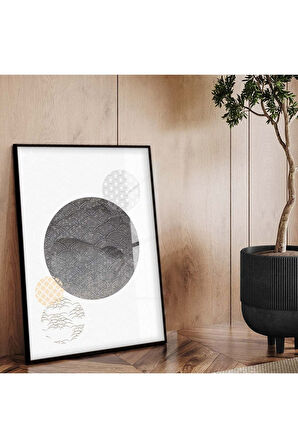 Gold Metal Çerçeveli Geometrik Desen Modern Çizim Kırılmaz Cam Tablo