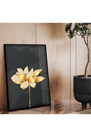 Gümüş Metal Çerçeveli Kolaj Çizim Çiçek Desen Kırılmaz Cam Tablo