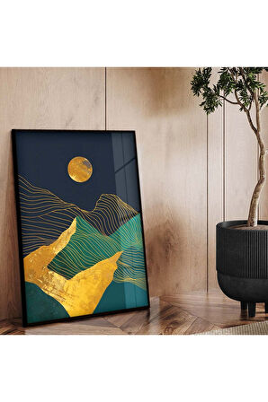 Siyah Metal Çerçeveli Kolaj Çizim Kırılmaz Cam Tablo