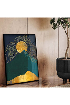 Gold Metal Çerçeveli Kolaj Çizim Kırılmaz Cam Tablo