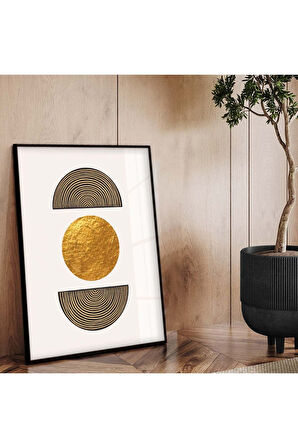 Siyah Metal Çerçeveli Geometrik Çizim Soyut Tema Çizim Kırılmaz Cam Tablo