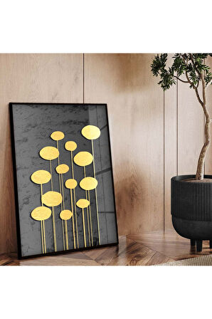 Gümüş Metal Çerçeveli Gold Tema Kolaj Çizim Kırılmaz Cam Tablo