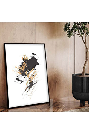 Gümüş Metal Çerçeveli Kolaj Çizim Soyut Tema Kırılmaz Cam Tablo