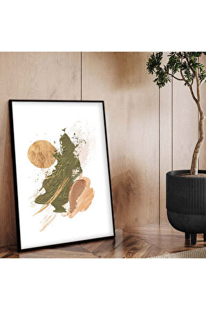 Gümüş Metal Çerçeveli Kolaj Çizim Soyut Tema Kırılmaz Cam Tablo