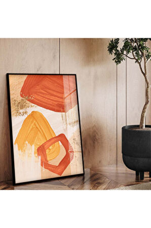 Siyah Metal Çerçeveli Soyut Tema Modern Çizim Kırılmaz Cam Tablo