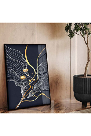 Gold Metal Çerçeveli Kolaj Çizim Kırılmaz Cam Tablo