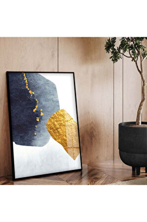 Gold Metal Çerçeveli Soyut Tema Modern Çizim Kırılmaz Cam Tablo