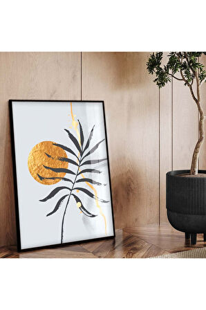 Gümüş Metal Çerçeveli Kolaj Çizim Yaprak Desen Kırılmaz Cam Tablo