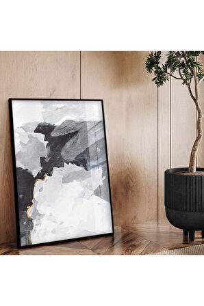 Siyah Metal Çerçeveli Modern Çizim Soyut Tema Kırılmaz Cam Tablo