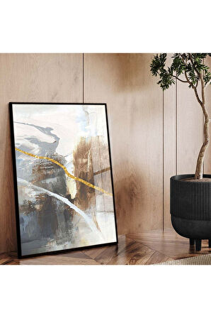 Gümüş Metal Çerçeveli Modern Çizim Soyut Tema Kırılmaz Cam Tablo
