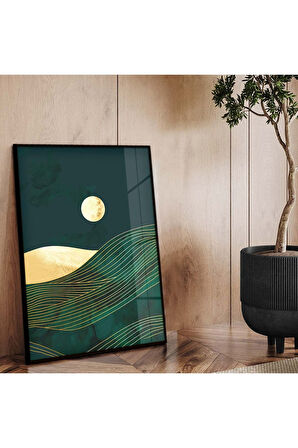 Gümüş Metal Çerçeveli Kolaj Çizim Doğa Tema Kırılmaz Cam Tablo