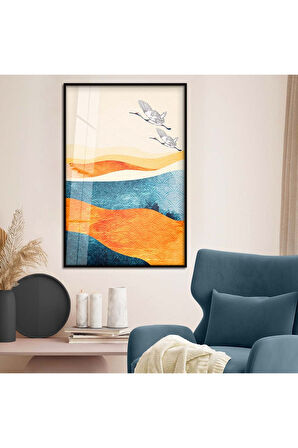 Gümüş Metal Çerçeveli Modern Çizim Kuş Figür Kırılmaz Cam Tablo