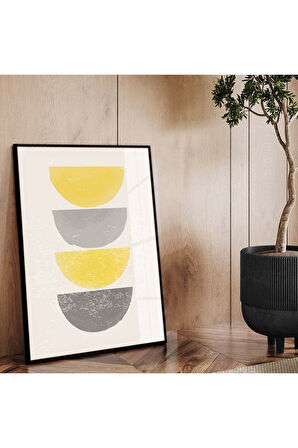 Gümüş Metal Çerçeveli Kolaj Çizim Soyut Tema Kırılmaz Cam Tablo