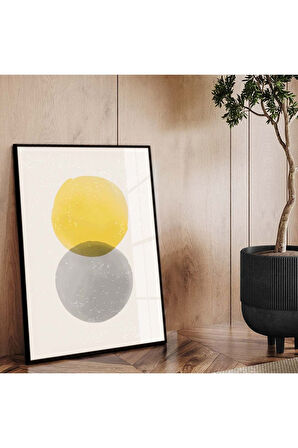 Siyah Metal Çerçeveli Kolaj Çizim Soyut Tema Kırılmaz Cam Tablo