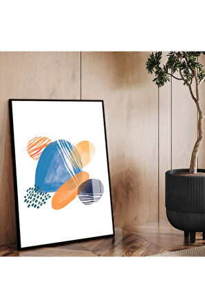 Gold Metal Çerçeveli Kolaj Çizim Soyut Tema Kırılmaz Cam Tablo