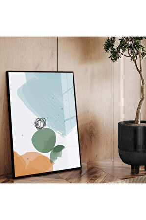 Siyah Metal Çerçeveli Kolaj Çizim Soyut Tema Kırılmaz Cam Tablo