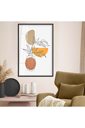 Gold Metal Çerçeveli Kolaj Çizim Soyut Tema Kırılmaz Cam Tablo