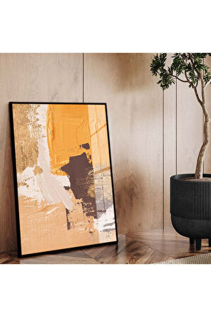 Gold Metal Çerçeveli Modern Çizim Soyut Tema Kırılmaz Cam Tablo
