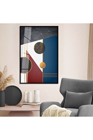 Gold Metal Çerçeveli Modern Çizim Geometrik Desen Kırılmaz Cam Tablo