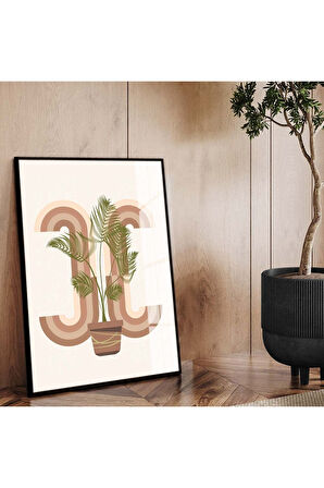 Gümüş Metal Çerçeveli Modern Çizim Bitki Tema Kırılmaz Cam Tablo