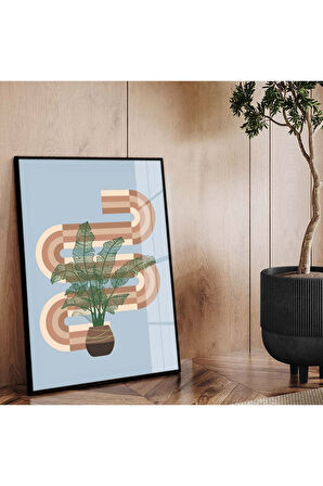 Gümüş Metal Çerçeveli Modern Çizim Bitki Tema Kırılmaz Cam Tablo