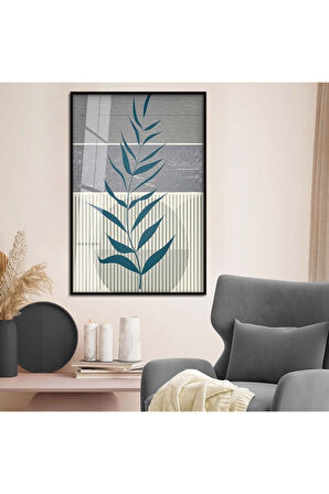 Gold Metal Çerçeveli Kolaj Çizim Yaprak Desen Kırılmaz Cam Tablo