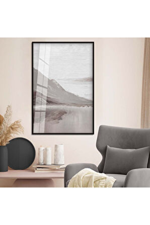 Gold Metal Çerçeveli Modern Çizim Dağ Tema Kırılmaz Cam Tablo