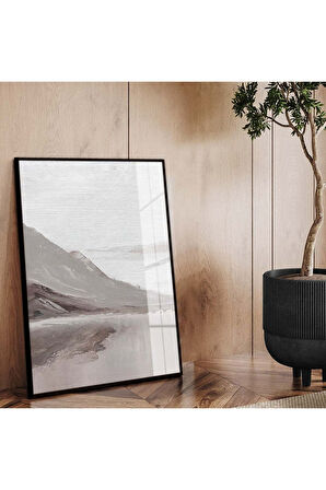 Gold Metal Çerçeveli Modern Çizim Dağ Tema Kırılmaz Cam Tablo
