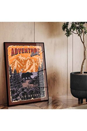 Gold Metal Çerçeveli Modern Çizim Hayvanat Bahçesi Tema Kırılmaz Cam Tablo