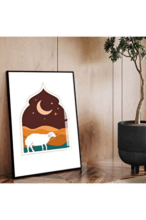 Gümüş Metal Çerçeveli Modern Çizim Koyun Figür Kırılmaz Cam Tablo